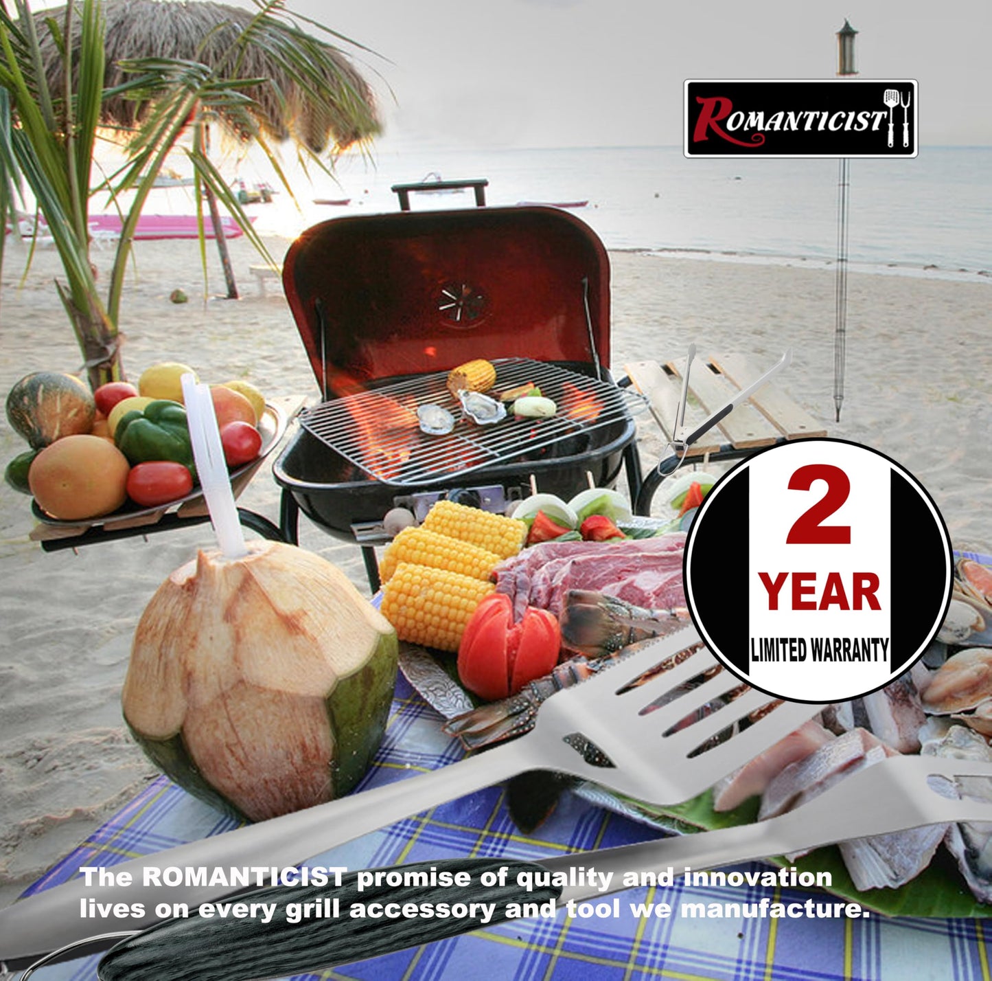 ROMANTICIST 4pcs Heavy Duty Grill Accessories for Top Chef - Professional Grill Tool Set & Basic BBQ Tools for Backyard Restaurant Outdoor Kitchen - Deluxe Grill Gift for Dad on Father’s Day Christmas