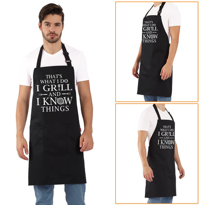 Funny Grilling Aprons for Men - BBQ Cooking Apron with 2 Pockets, Adjustable Neck Strap and 40" Long Ties - That's What I Do I Grill and I Know Things