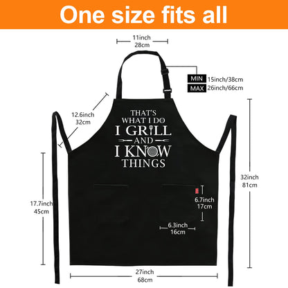 Funny Grilling Aprons for Men - BBQ Cooking Apron with 2 Pockets, Adjustable Neck Strap and 40" Long Ties - That's What I Do I Grill and I Know Things