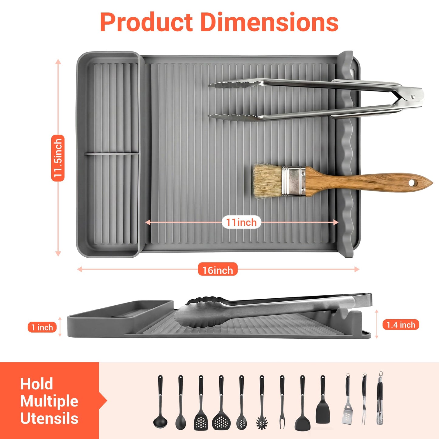 2Pack Silicone Grill Mat for Blackstone - 16x11.5 Inch Non-Slip Tool Mat with Sauce Drip Pad & Wavy Grip, Outdoor BBQ Accessories & Gifts for Men, Dad, Grilling（Orange）