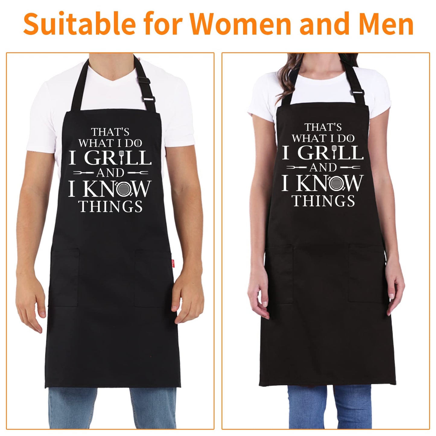 Funny Grilling Aprons for Men - BBQ Cooking Apron with 2 Pockets, Adjustable Neck Strap and 40" Long Ties - That's What I Do I Grill and I Know Things