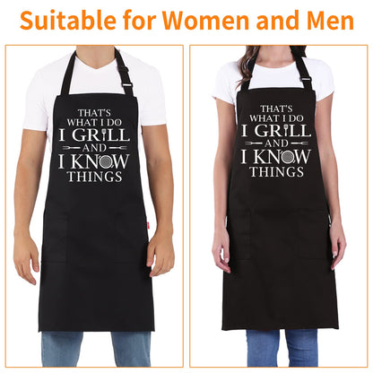 Funny Grilling Aprons for Men - BBQ Cooking Apron with 2 Pockets, Adjustable Neck Strap and 40" Long Ties - That's What I Do I Grill and I Know Things