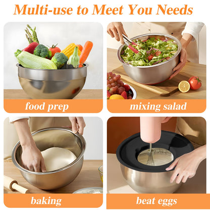 Mixing Bowls with Lids Set, 6 PCS Stainless Steel Mixing Bowls with 3 Grater Attachments, Kitchen Food Storage Organizers Nesting Mixing Bowl, Large Size 4.5, 3.5, 2.1, 1.5, 1.1, 0.7QT