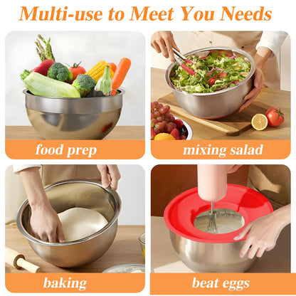 Mixing Bowls with Lids Set, 6 PCS Stainless Steel Mixing Bowls with 3 Grater Attachments, Kitchen Food Storage Organizers Nesting Mixing Bowl, Large Size 4.5, 3.5, 2.1, 1.5, 1.1, 0.7QT