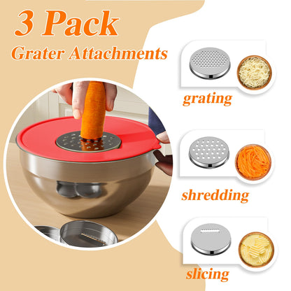 Mixing Bowls with Lids Set, 6 PCS Stainless Steel Mixing Bowls with 3 Grater Attachments, Kitchen Food Storage Organizers Nesting Mixing Bowl, Large Size 4.5, 3.5, 2.1, 1.5, 1.1, 0.7QT