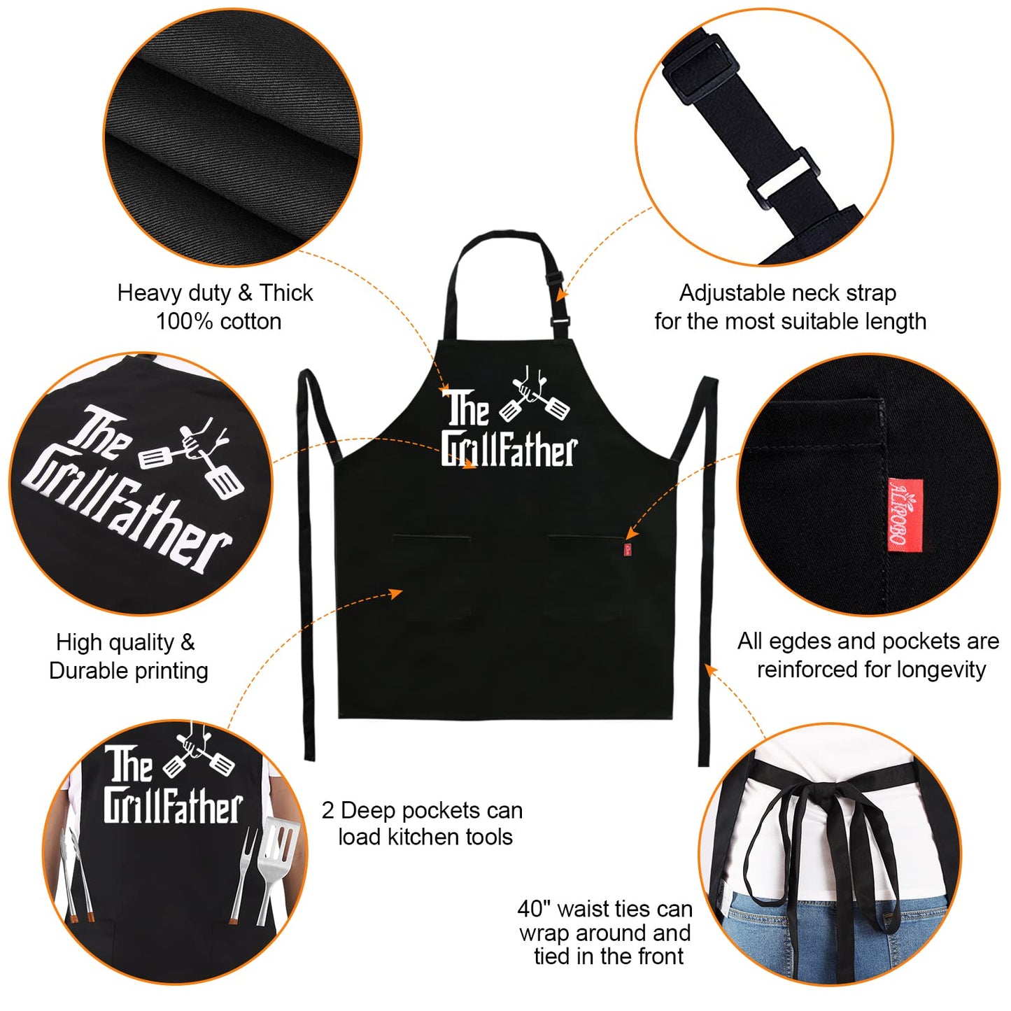 Funny Grilling Aprons for Men - BBQ Cooking Apron with 2 Pockets, Adjustable Neck Strap and 40" Long Ties - That's What I Do I Grill and I Know Things