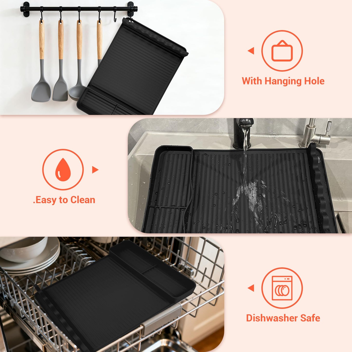 2Pack Silicone Grill Mat for Blackstone - 16x11.5 Inch Non-Slip Tool Mat with Sauce Drip Pad & Wavy Grip, Outdoor BBQ Accessories & Gifts for Men, Dad, Grilling（Orange）