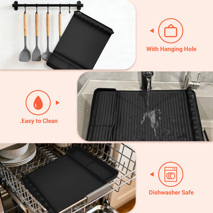 2Pack Silicone Grill Mat for Blackstone - 16x11.5 Inch Non-Slip Tool Mat with Sauce Drip Pad & Wavy Grip, Outdoor BBQ Accessories & Gifts for Men, Dad, Grilling（Orange）