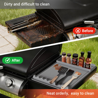2Pack Silicone Grill Mat for Blackstone - 16x11.5 Inch Non-Slip Tool Mat with Sauce Drip Pad & Wavy Grip, Outdoor BBQ Accessories & Gifts for Men, Dad, Grilling（Orange）