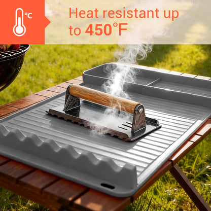 2Pack Silicone Grill Mat for Blackstone - 16x11.5 Inch Non-Slip Tool Mat with Sauce Drip Pad & Wavy Grip, Outdoor BBQ Accessories & Gifts for Men, Dad, Grilling（Orange）