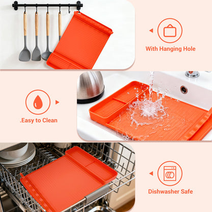 2Pack Silicone Grill Mat for Blackstone - 16x11.5 Inch Non-Slip Tool Mat with Sauce Drip Pad & Wavy Grip, Outdoor BBQ Accessories & Gifts for Men, Dad, Grilling（Orange）