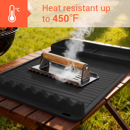 2Pack Silicone Grill Mat for Blackstone - 16x11.5 Inch Non-Slip Tool Mat with Sauce Drip Pad & Wavy Grip, Outdoor BBQ Accessories & Gifts for Men, Dad, Grilling（Orange）