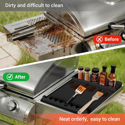 2Pack Silicone Grill Mat for Blackstone - 16x11.5 Inch Non-Slip Tool Mat with Sauce Drip Pad & Wavy Grip, Outdoor BBQ Accessories & Gifts for Men, Dad, Grilling（Orange）