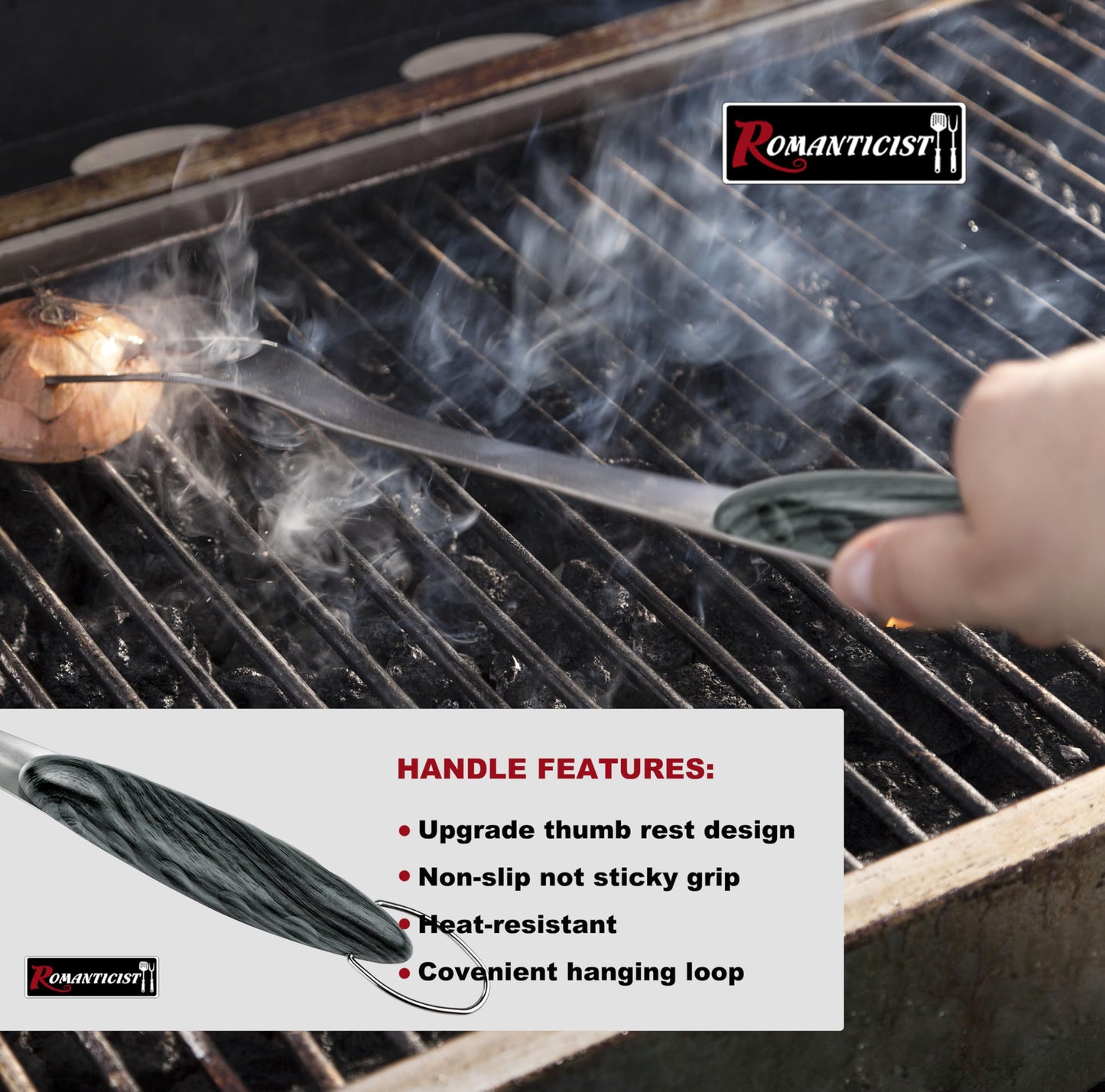 ROMANTICIST 4pcs Heavy Duty Grill Accessories for Top Chef - Professional Grill Tool Set & Basic BBQ Tools for Backyard Restaurant Outdoor Kitchen - Deluxe Grill Gift for Dad on Father’s Day Christmas