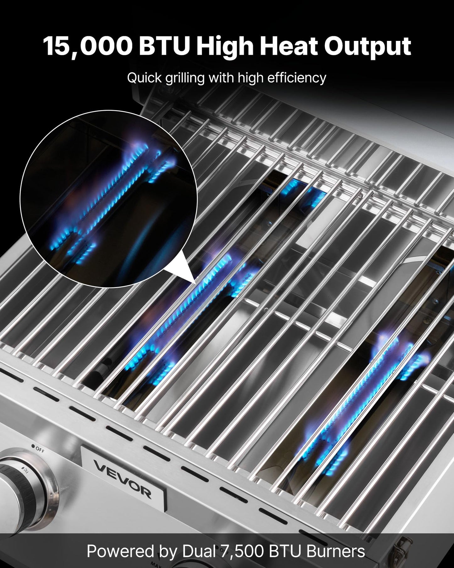 VEVOR Tabletop Gas Grill, 3-Burner Stainless Steel Portable Propane Grill, with Built-in Thermometer, Travel Locks, Weatherproof Lid, 22,500 BTU Total, for Outdoor Cooking, Patio, Party, Camping, RV