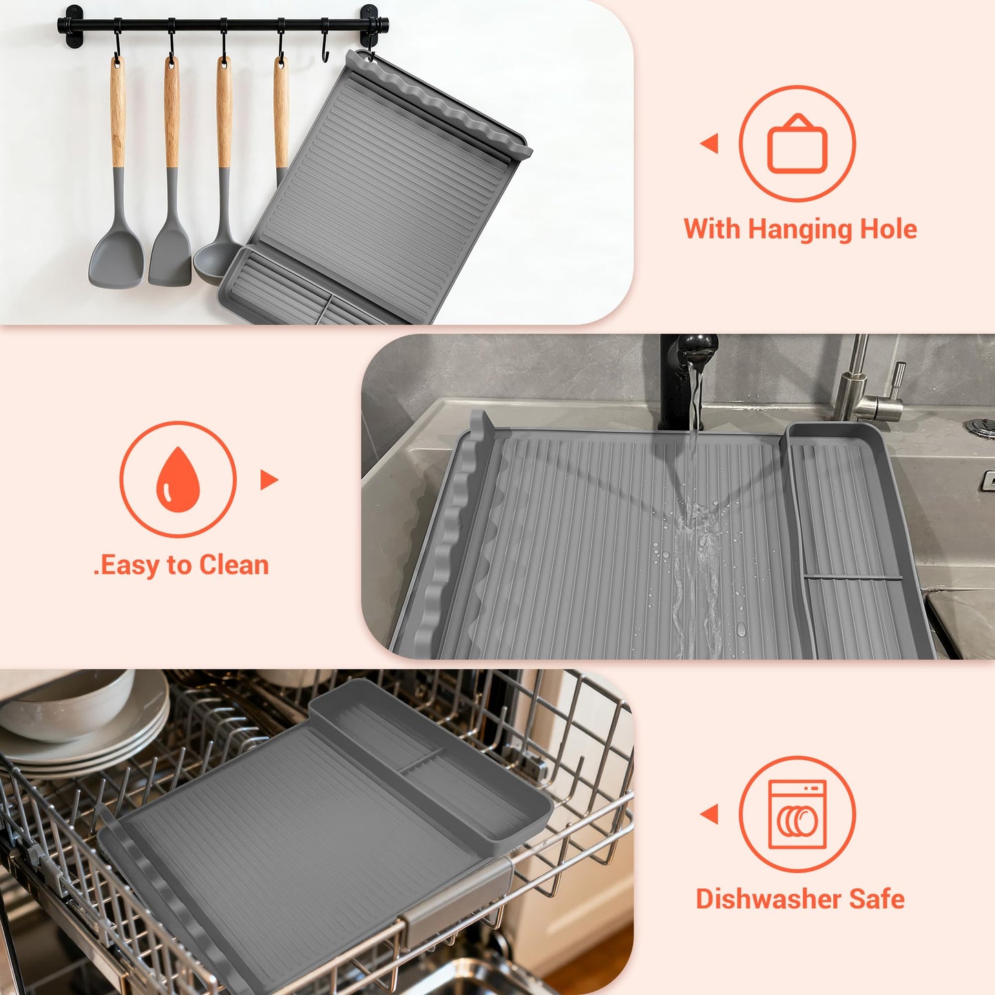 2Pack Silicone Grill Mat for Blackstone - 16x11.5 Inch Non-Slip Tool Mat with Sauce Drip Pad & Wavy Grip, Outdoor BBQ Accessories & Gifts for Men, Dad, Grilling（Orange）