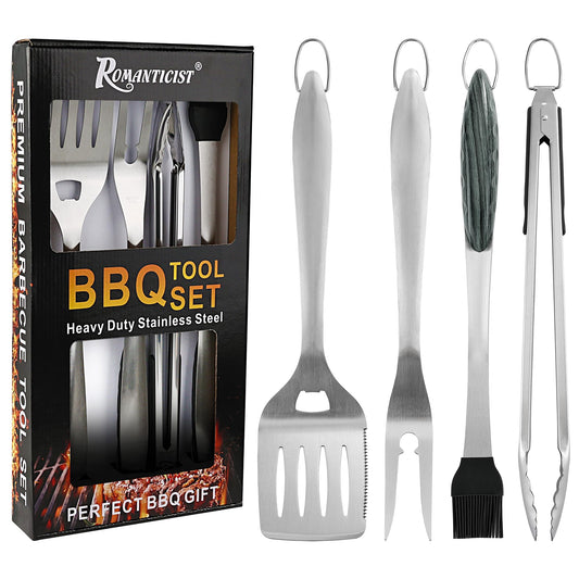 ROMANTICIST 4pcs Heavy Duty Grill Accessories for Top Chef - Professional Grill Tool Set & Basic BBQ Tools for Backyard Restaurant Outdoor Kitchen - Deluxe Grill Gift for Dad on Father’s Day Christmas
