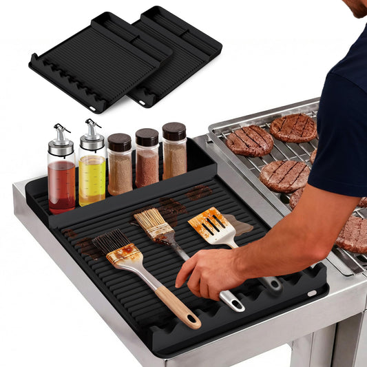 2Pack Silicone Grill Mat for Blackstone - 16x11.5 Inch Non-Slip Tool Mat with Sauce Drip Pad & Wavy Grip, Outdoor BBQ Accessories & Gifts for Men, Dad, Grilling（Orange）