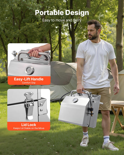 VEVOR Tabletop Gas Grill, 3-Burner Stainless Steel Portable Propane Grill, with Built-in Thermometer, Travel Locks, Weatherproof Lid, 22,500 BTU Total, for Outdoor Cooking, Patio, Party, Camping, RV
